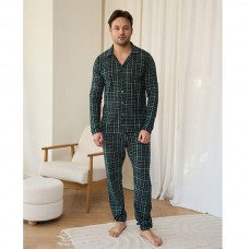 Піжама чоловіча штани та сорочка Хакі в клітинку 19218