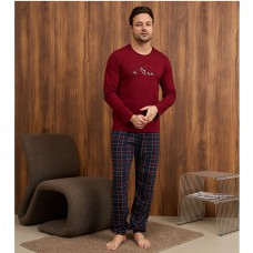 Піжама чоловіча з штанами бордова в клітинку 19222