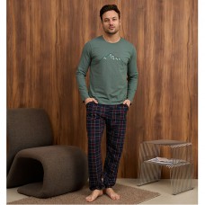 Піжама чоловіча з штанами бірюзова в клітинку 19223