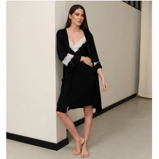 Нічна Сорочка з халатом жіноча чорна 19159