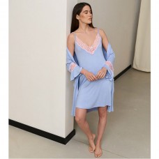Нічна Сорочка з халатом жіноча блакитна 19160