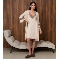 Нічна Сорочка з халатом жіноча бежева 19161