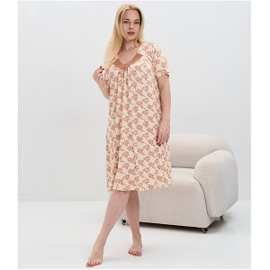 Нічна сорочка жіноча молочна з малюнком 19447