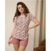 Піжама жіноча шорти пудра і футболка Квіти 19712
