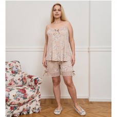 Жіноча піжама шорти та майка бежева 19391