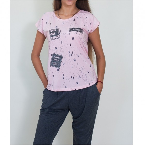 Пижама женская розовая с капри 2377